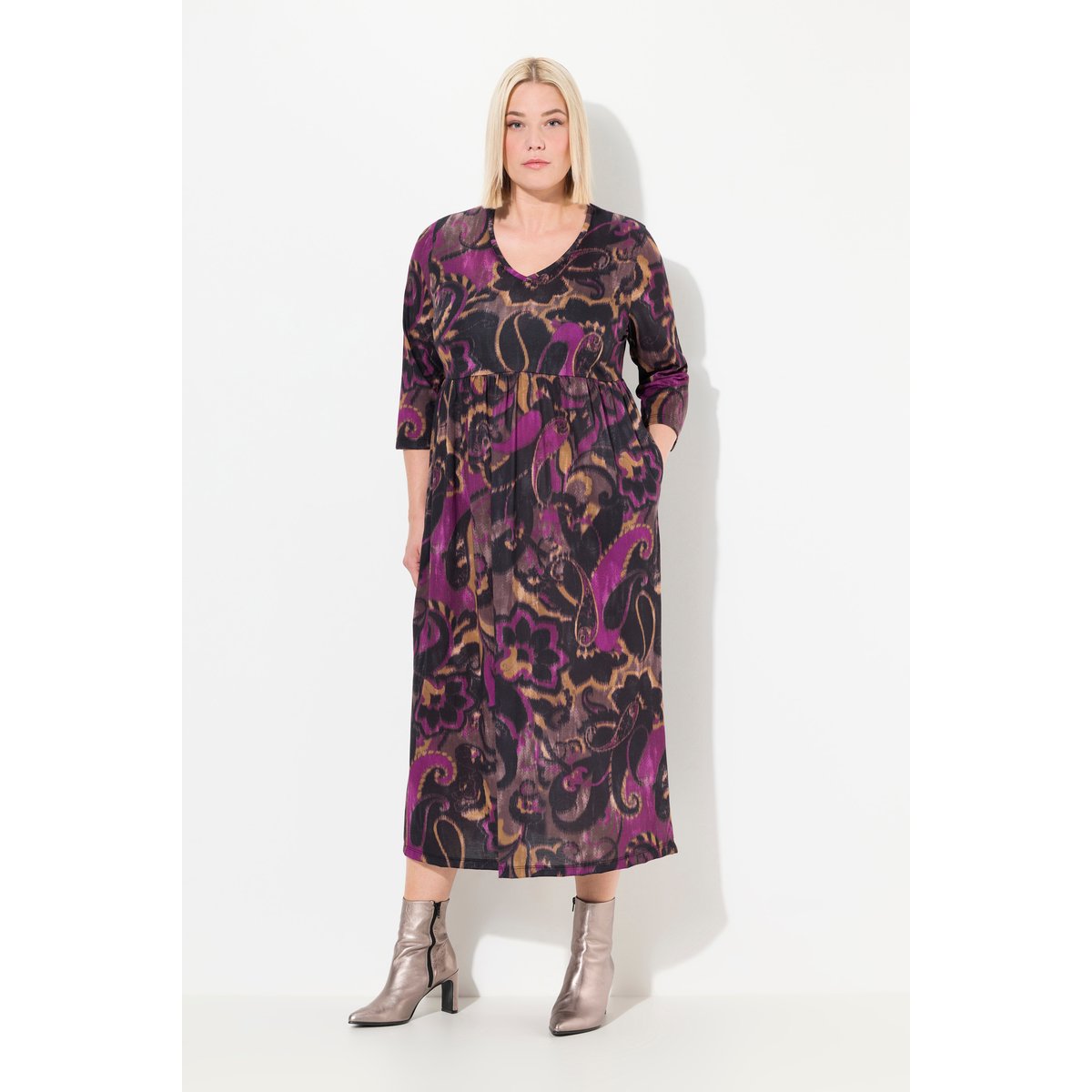 Robe maxi en jersey toucher coton cerise noire, ULLA POPKEN