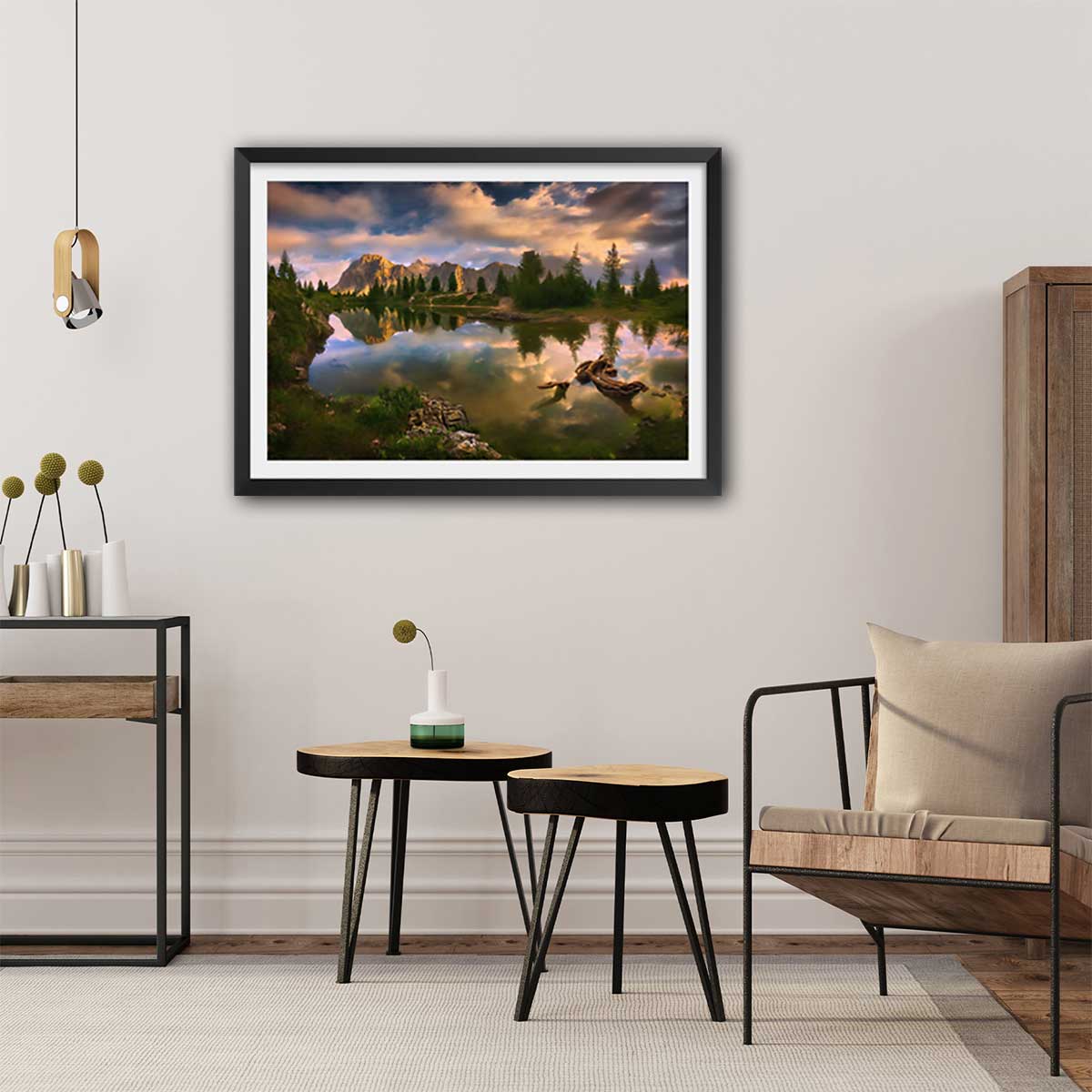 Affiche Lac de Limides, Dolomites affiche + cadre en bois - noir, HEXOA