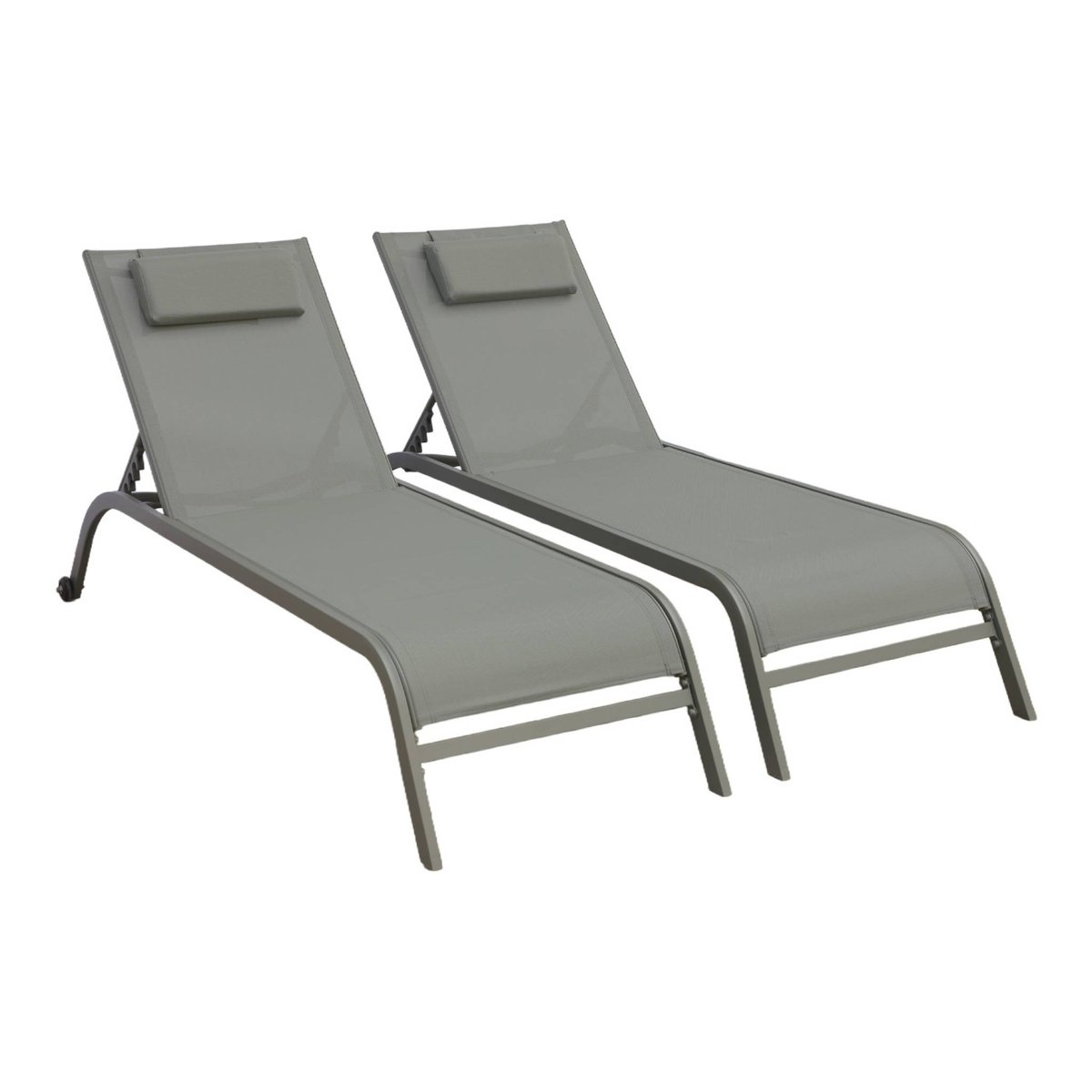 Bain de soleil acier multi positions avec coussin et roulettes (lot de 2) ONA kaki, SWEEEK