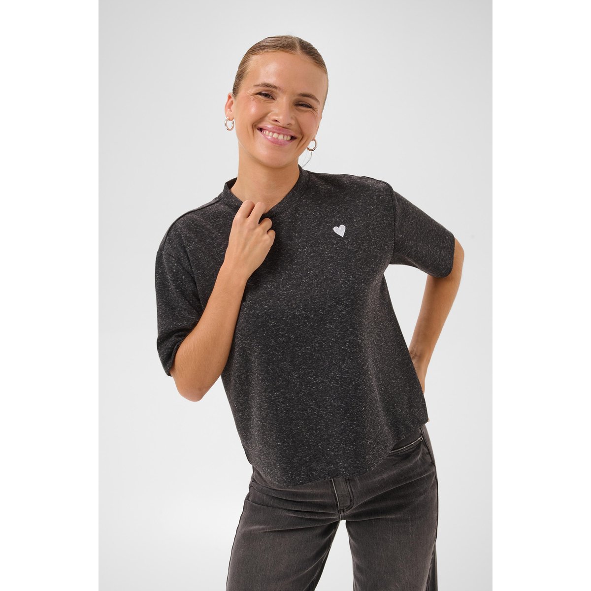 T-shirt gris dark grey m:/whisper w. heart, KAFFE