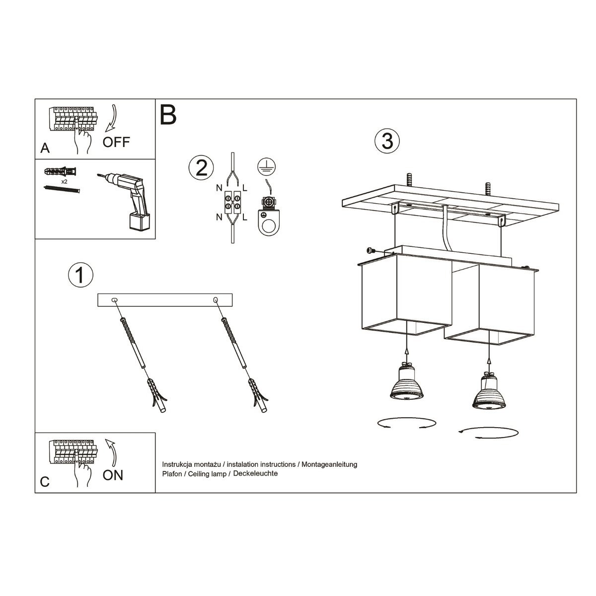 Plafonnier Aluminium Gris GU10 2 Quad 2 gris, EDEN