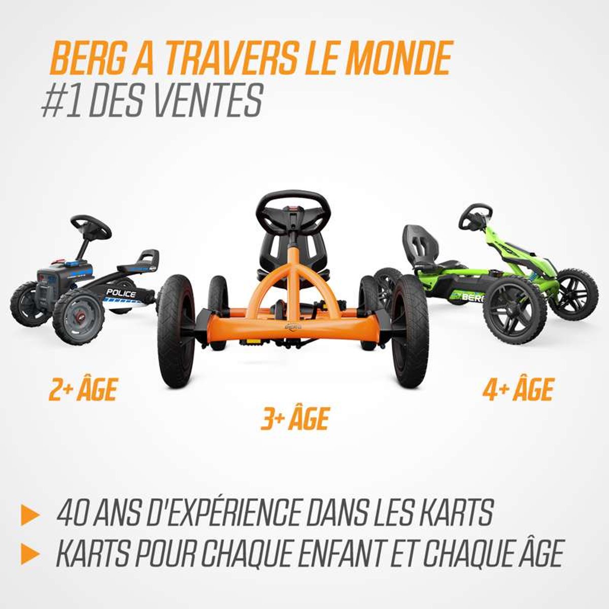 Kart à Pédales pour Enfants, 3+ Ans, Buddy B-Orange orange, BERG TOYS