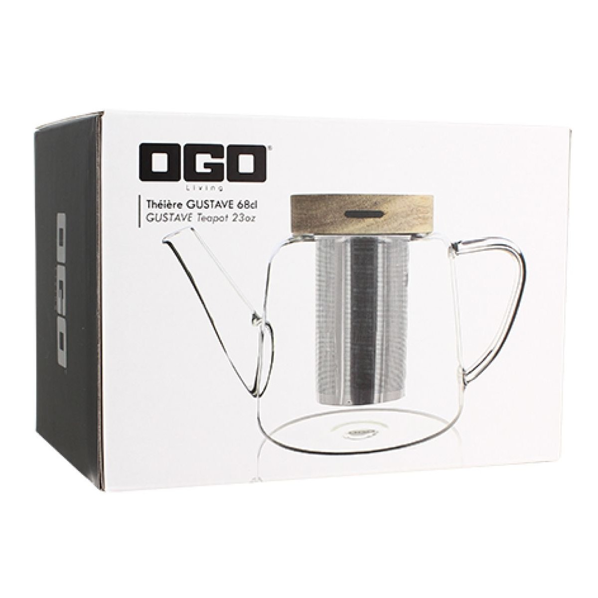 Théière en verre et couvercle en bois 680ml, GUSTAVE transparent, OGO LIVING
