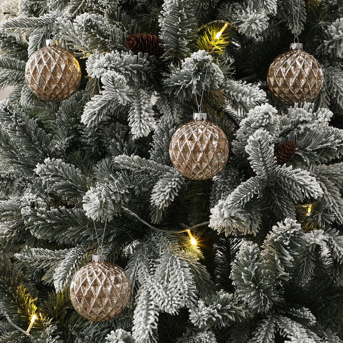 Set de 4 boules de noel pailletées en verre D8 NOËL cuivre, SIA DECO
