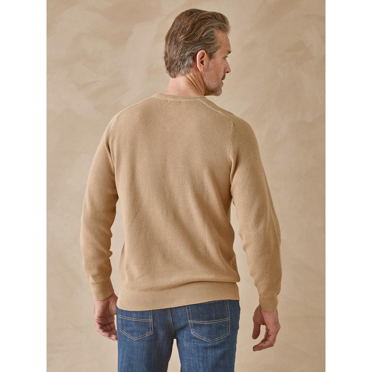 Pull col V pur coton beige, DAXON