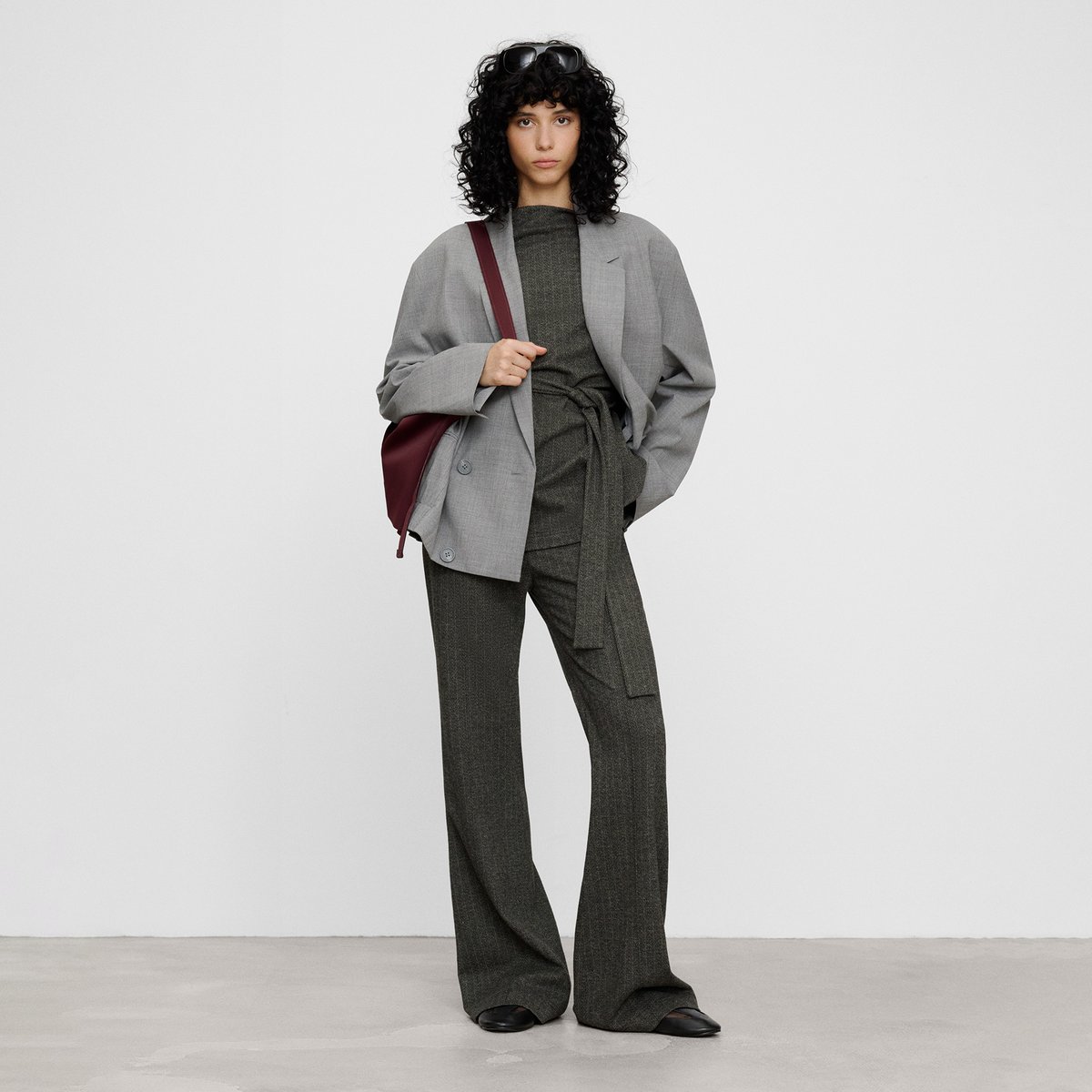Pantalon flare chiné à découpe centrale sable/chocolat, ADOLFO DOMINGUEZ
