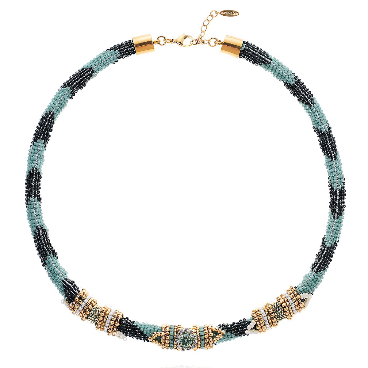 Collier perles tissées cabochon central SHERANE vert, HIPANEMA