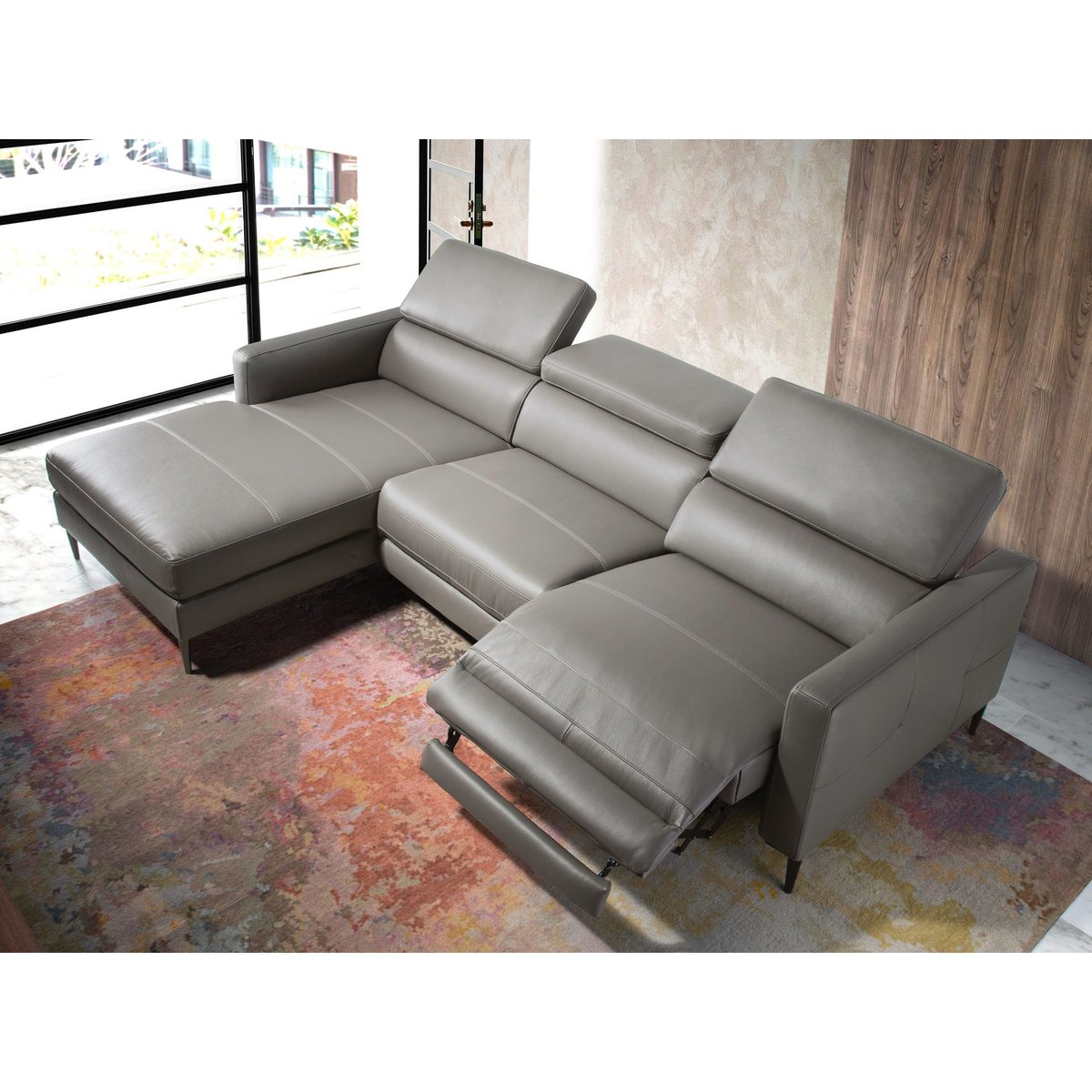 Canapé d'angle en cuir avec relax gris | acier, ANGEL CERDA