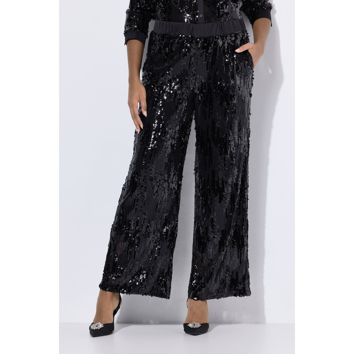 Pantalon large à sequins noir, ULLA POPKEN