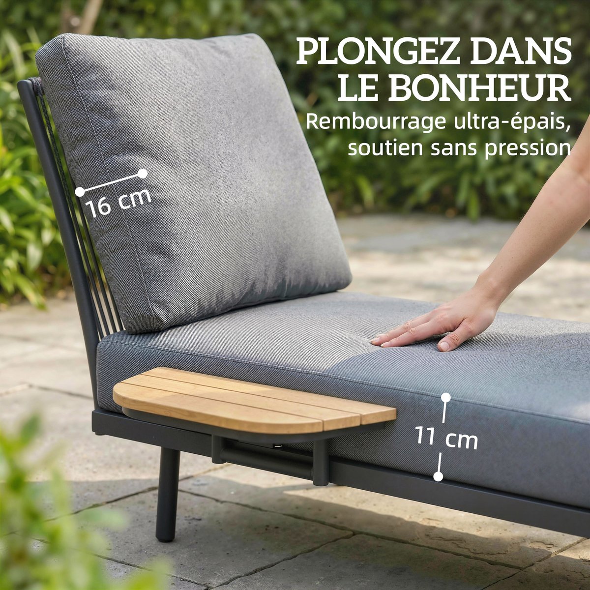Chaise longue Métal Gris gris, noir, OUTSUNNY