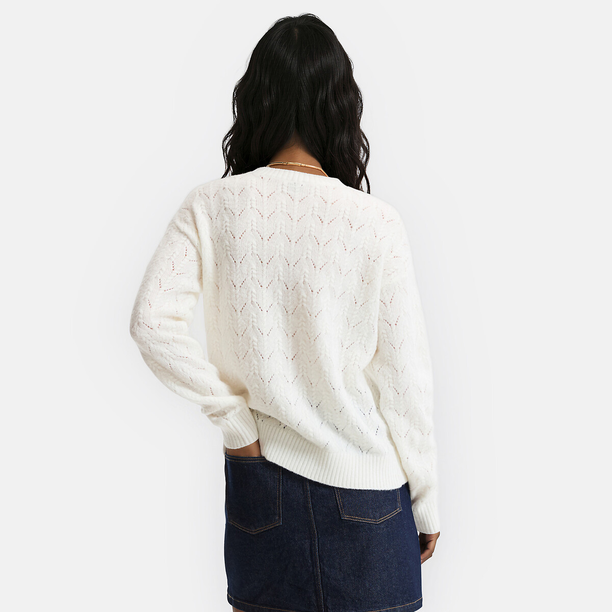 Pull col rond en maille torsadée ajourée vert d'eau, LA REDOUTE COLLECTIONS