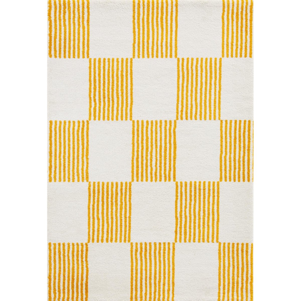 Tapis d'intérieur vintage à damier rayure GROOVY jaune, NAZAR RUGS