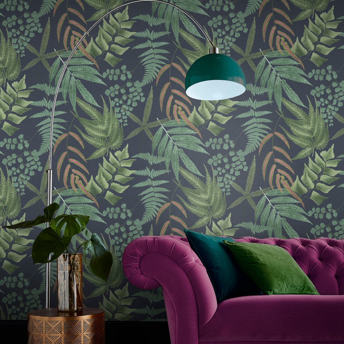 Papier peint Midsummer Fern Navy bleu, GRAHAM ET BROWN