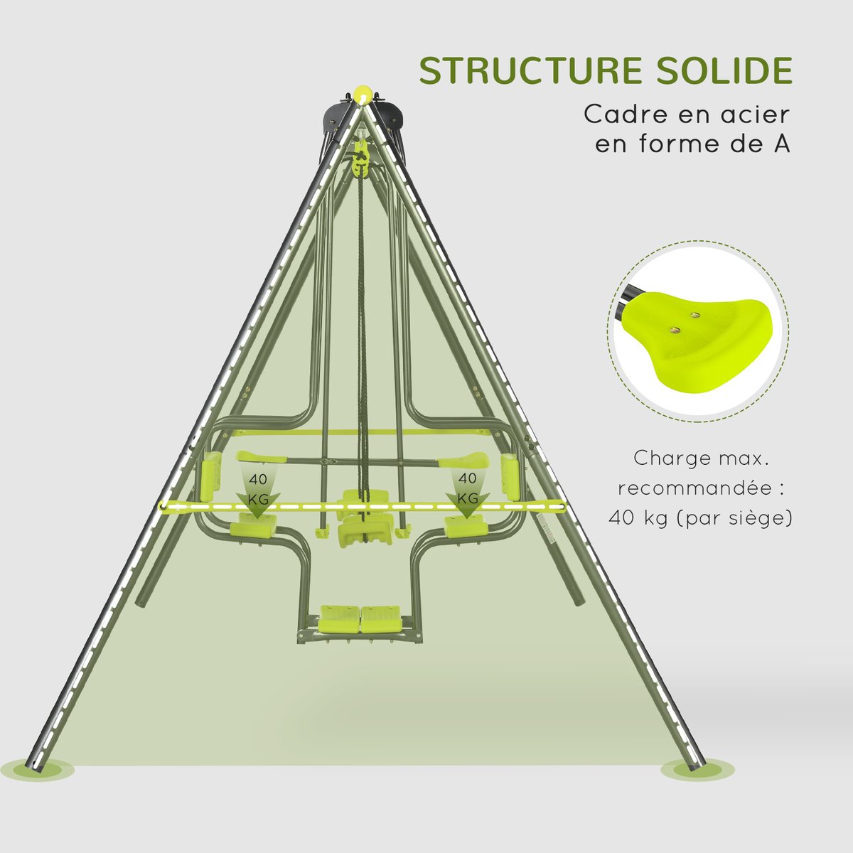 Balançoire pour enfants Acier Vert vert, OUTSUNNY