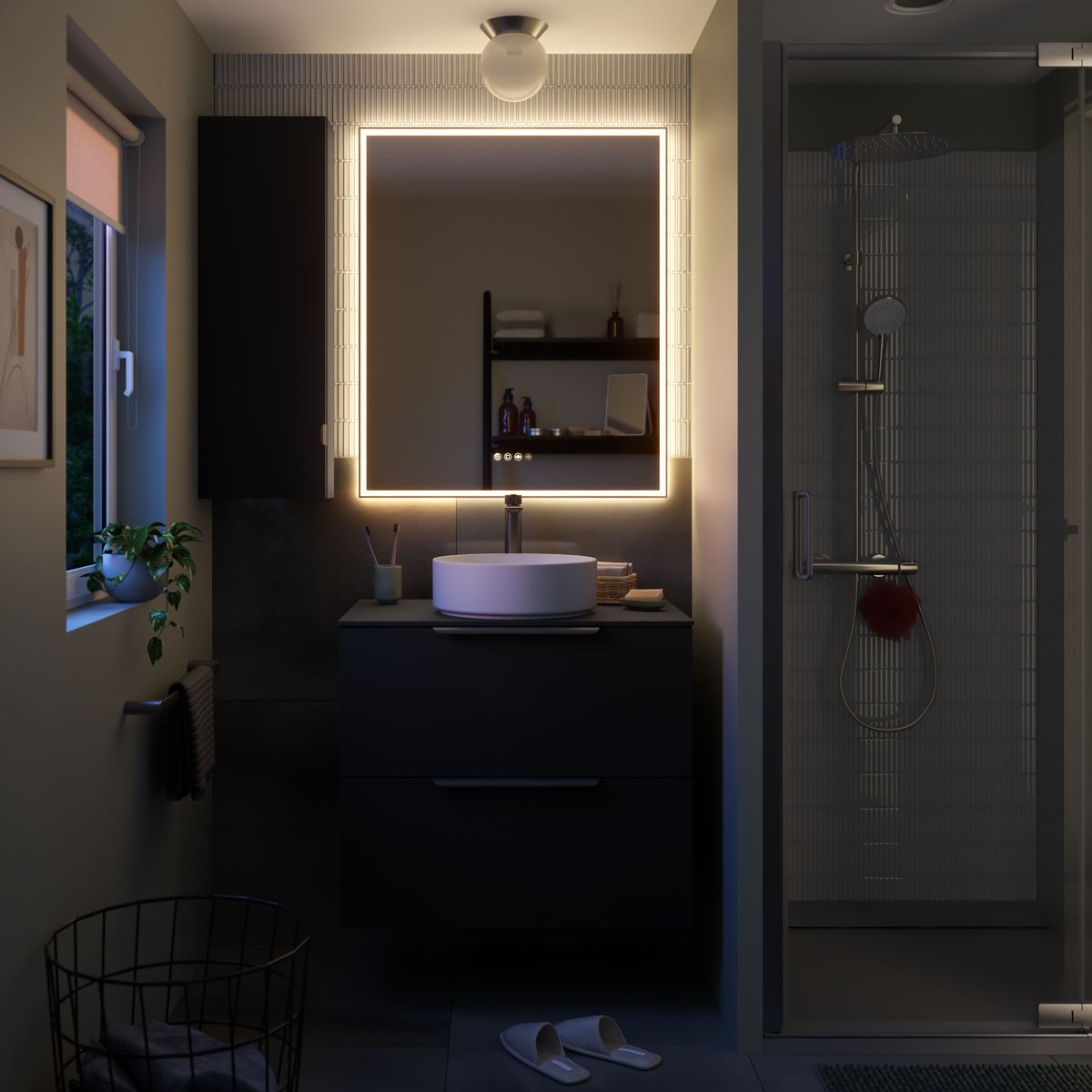 Miroir lumineux cadre chromé, NEO FRAME argent, SENSEA