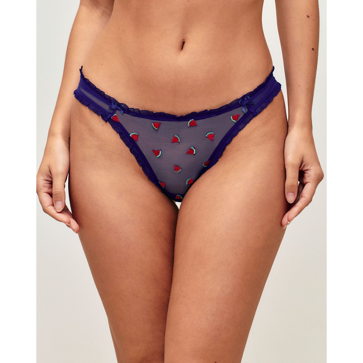 Tanga en tulle avec broderies pastèques MESHFRUITIZ bleu, UNDIZ