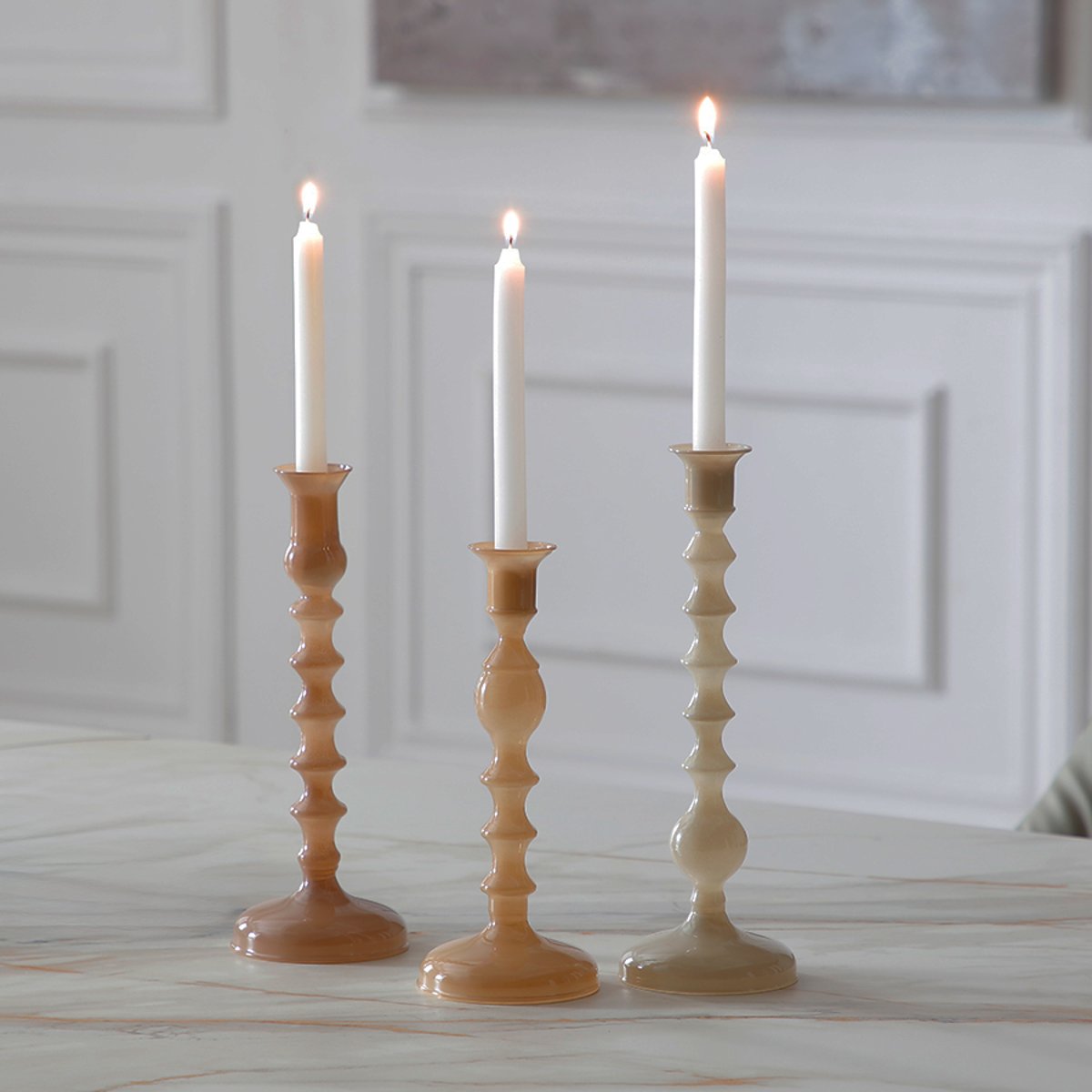 Bougeoir décoratif en verre H22 NUDE beige, SIA DECO