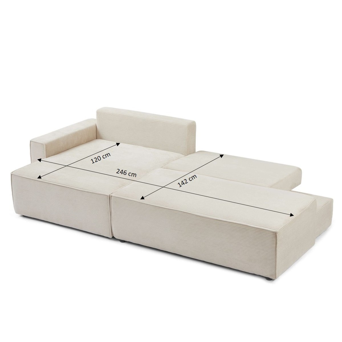 Canapé d'angle gauche convertible velours ZOLA beige, BAÏTA