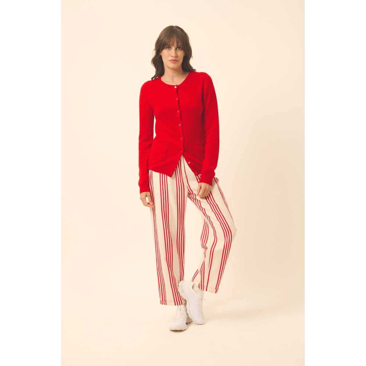 Cardigan Col Rond Rouge Katharine rouge, JUST CASHMERE