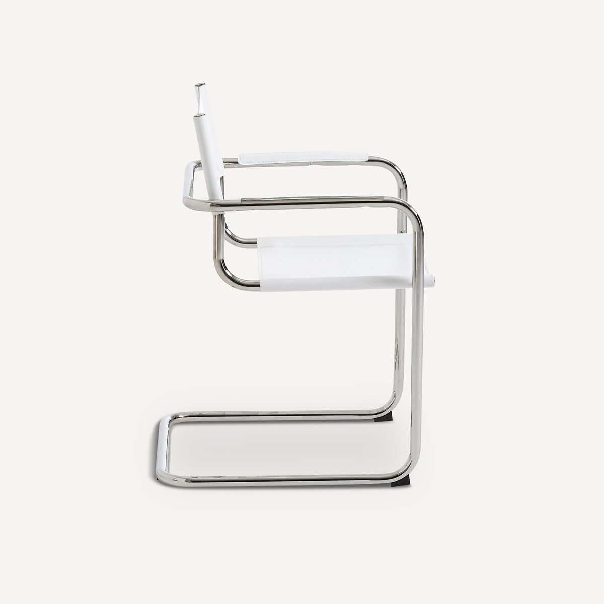 Fauteuil de table, croûte de cuir véritable et acier chromé, WINSET blanc optique, AM.PM
