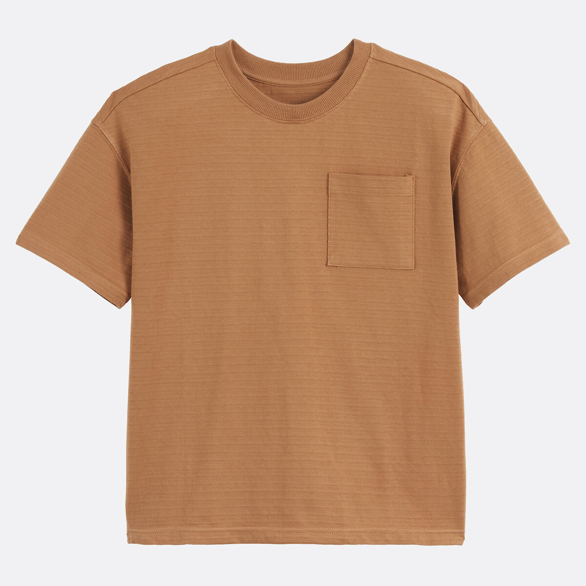 T-shirt col rond, manches courtes, avec poche poitrine camel, LA REDOUTE COLLECTIONS