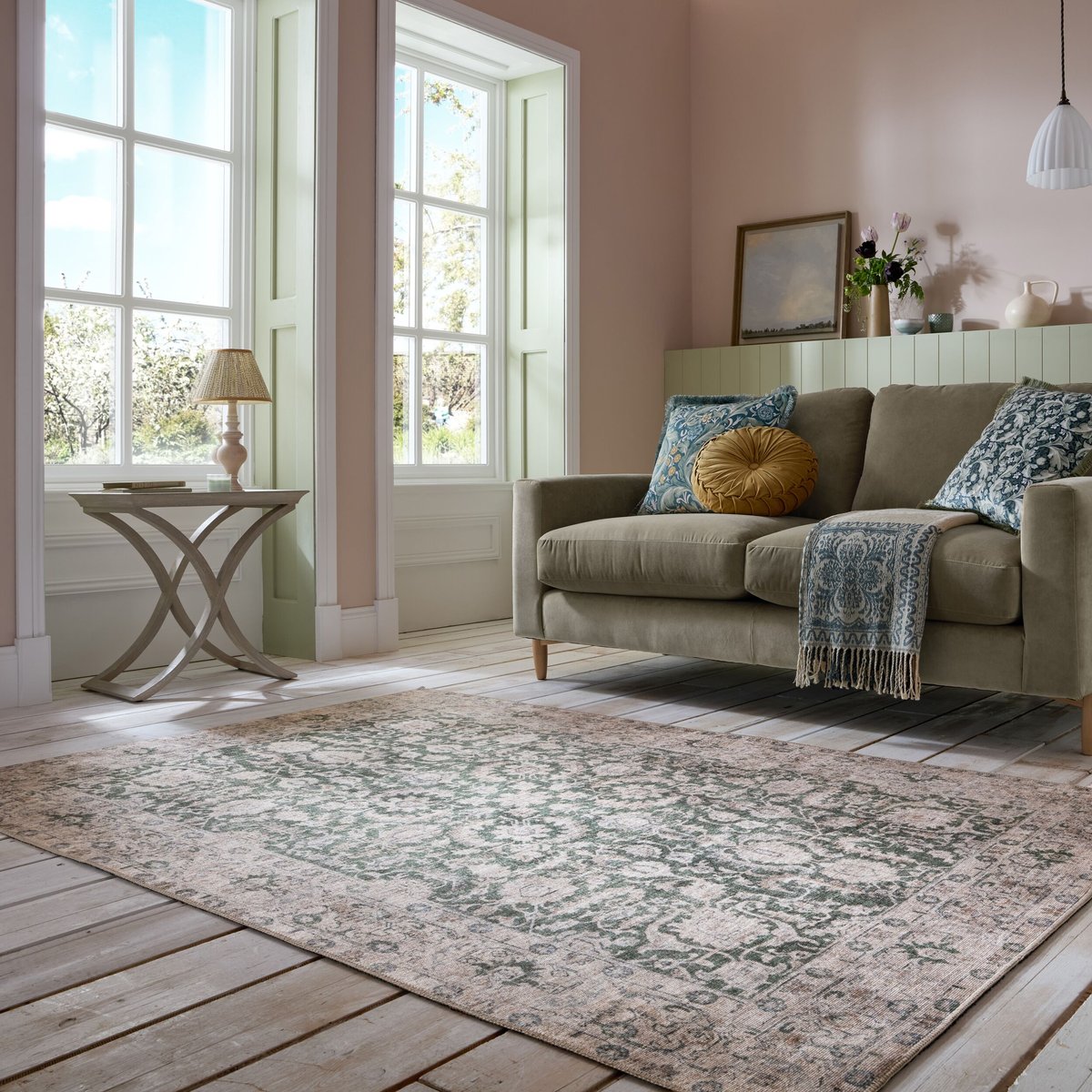 Tapis lavable BEAU FLORAL vert, FLAIR RUGS