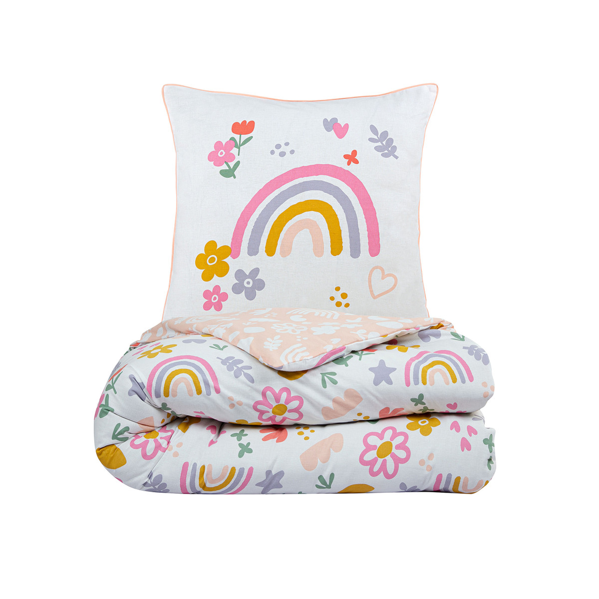 Parure de lit enfant arc-en-ciel réversible TYSSIA blanc, FUTURE HOME