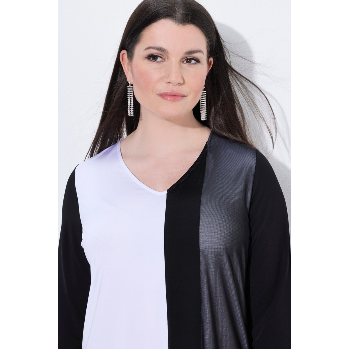 T-shirt en tissu slinky avec ourlet blanc neige, ULLA POPKEN