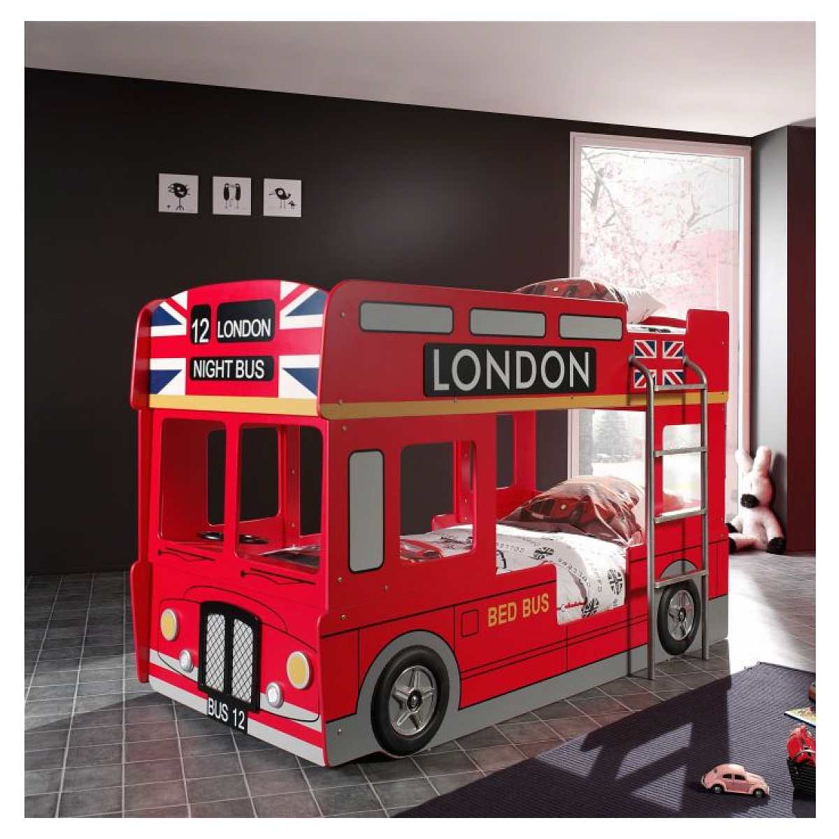Funbeds Lit superposé bus londonien + Matelas couleur unique, VIPACK