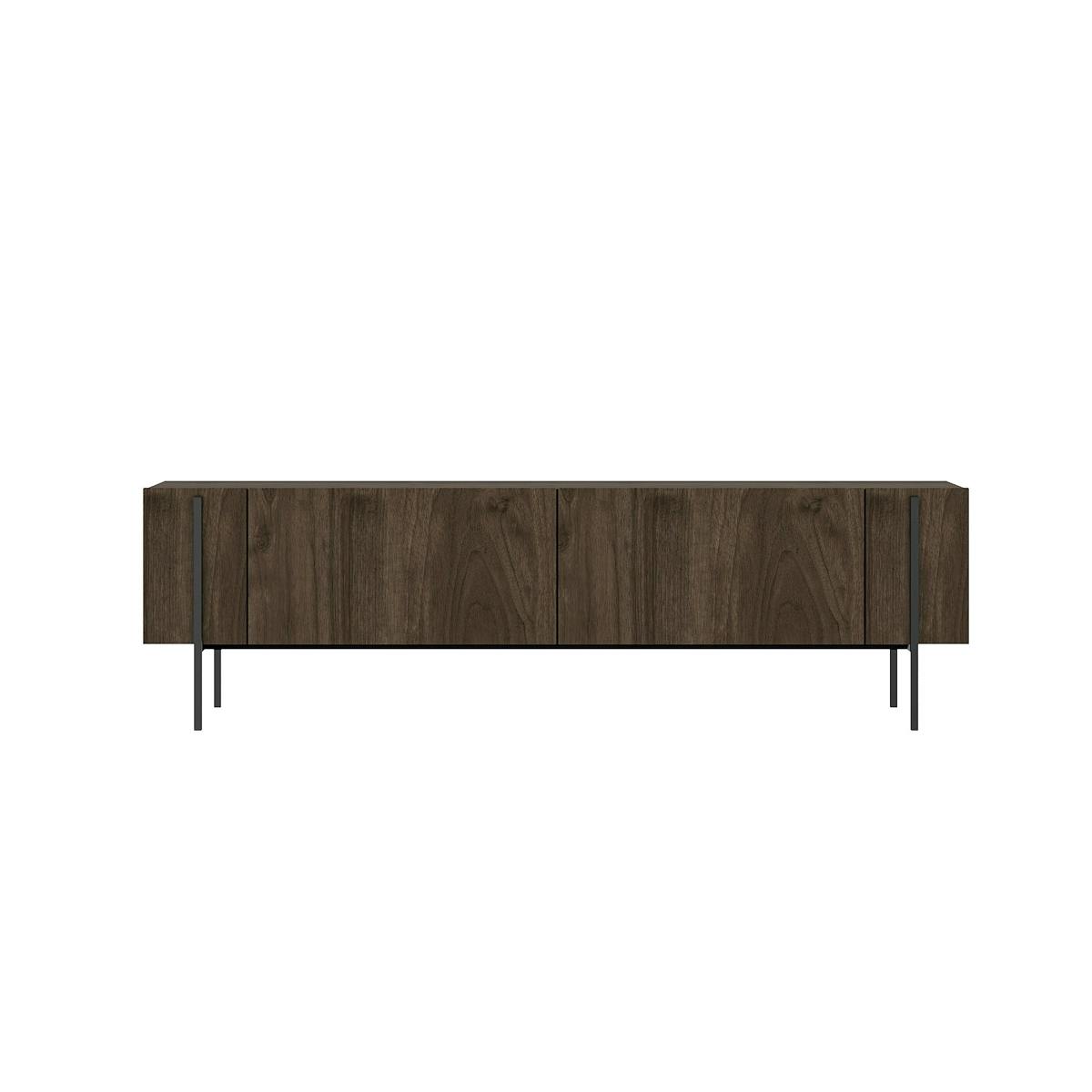 Meuble TV design effet bois foncé pieds noirs baguette JENA bois naturel, PIER IMPORT