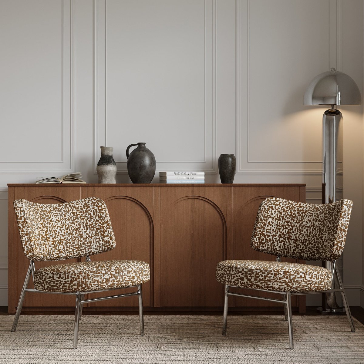 Fauteuil de salon en tissu texturé à motif IGGY marron, SIA HOME