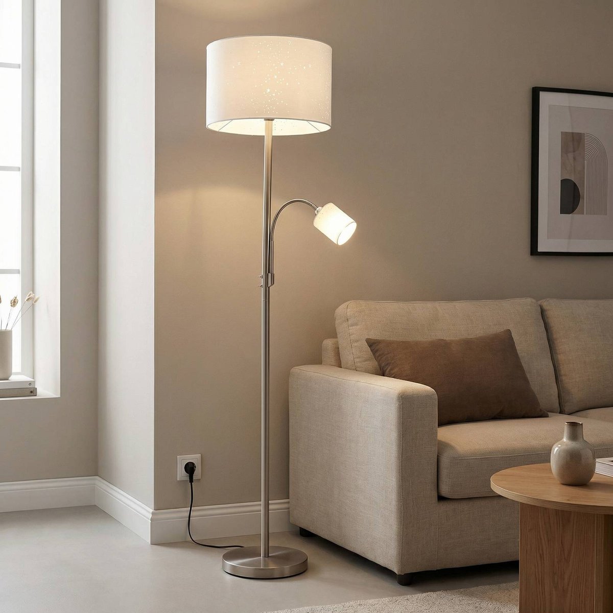 Lampadaire en métal moderne, Jaileen blanc, gris, LINDBY