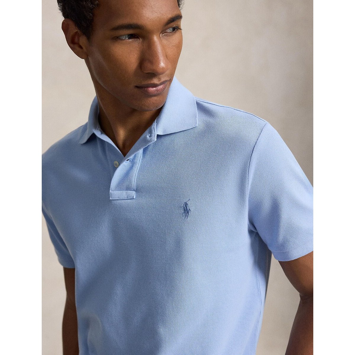 Polo custom slim fit en maille piquée bleu chambray, POLO RALPH LAUREN