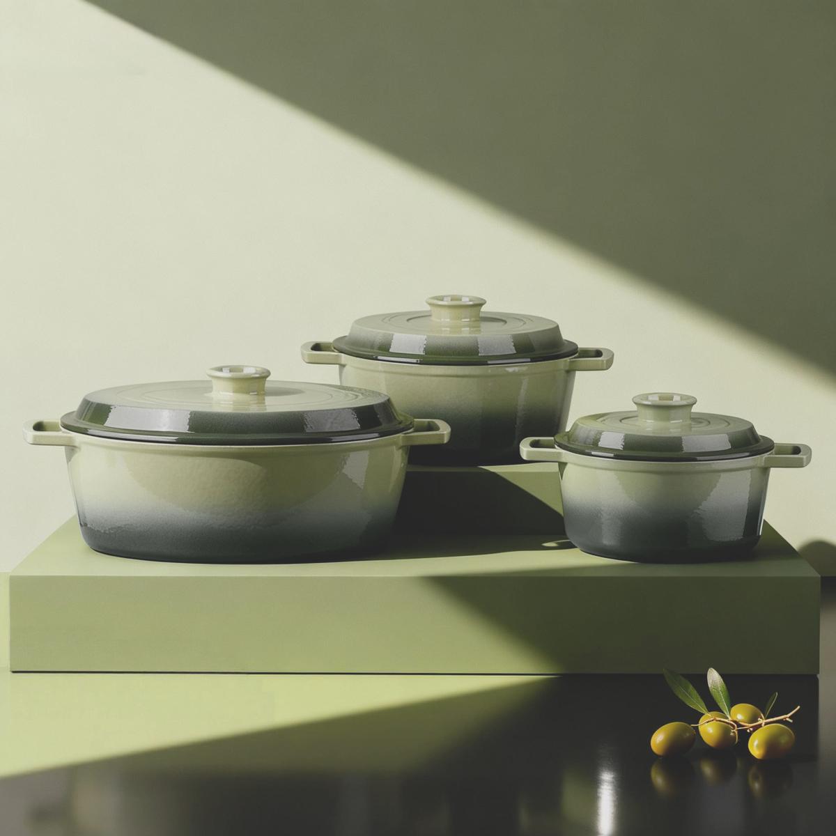 Cocotte en fonte ovale 33cm - "Masseiron Olivine" couleur unique, LAGUIOLE CUISSON