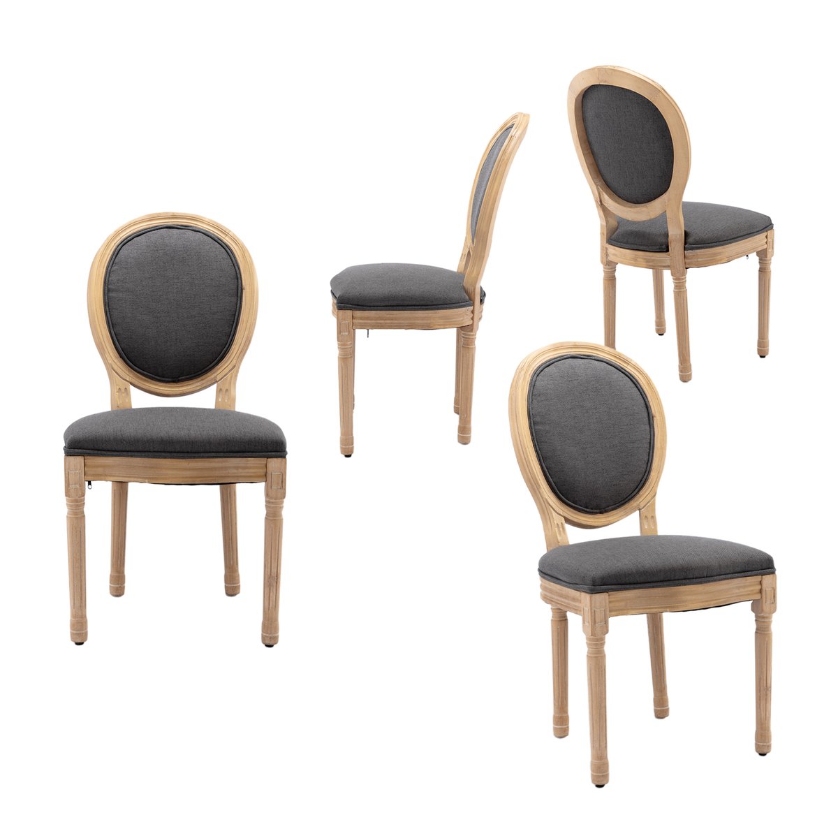 Lot de 4 chaises style classique à dossier ovale, KOAFAB gris foncé, MEUBLES COSY