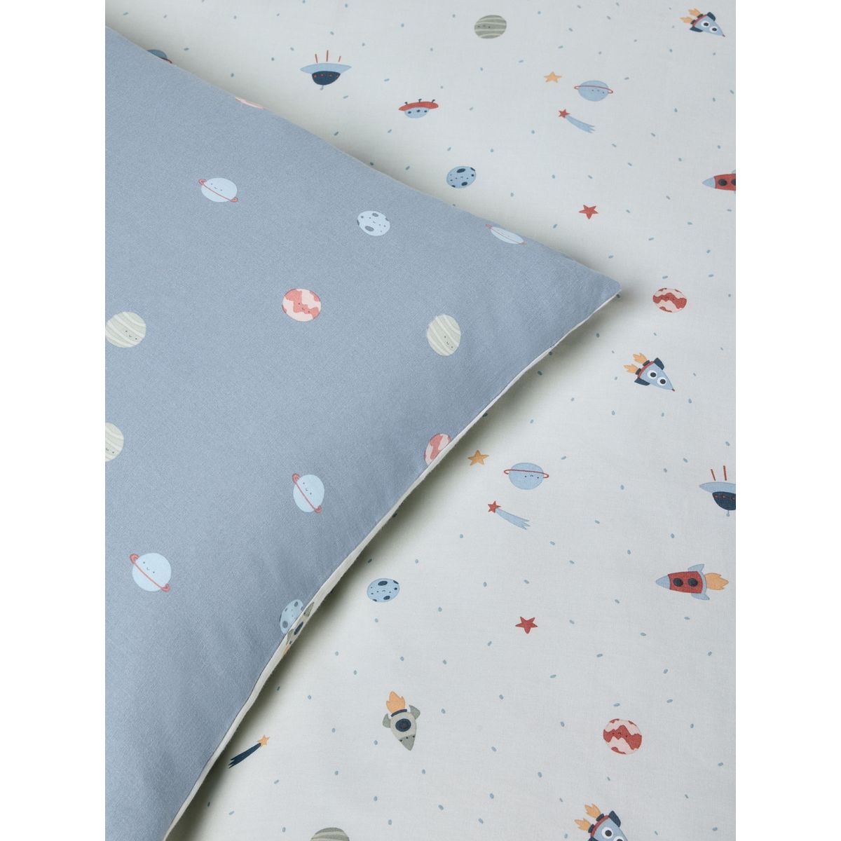 Parure housse de couette et taie d'oreiller mini imprimé spatial bleu, NEXT