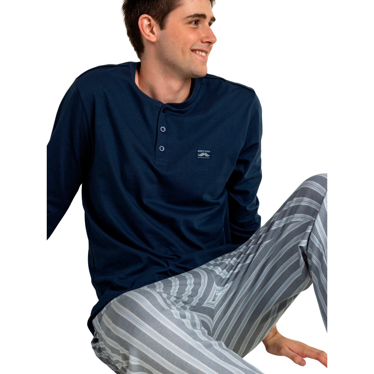 Pyjama pantalon polo manches longues Best Ever bleu, ADMAS