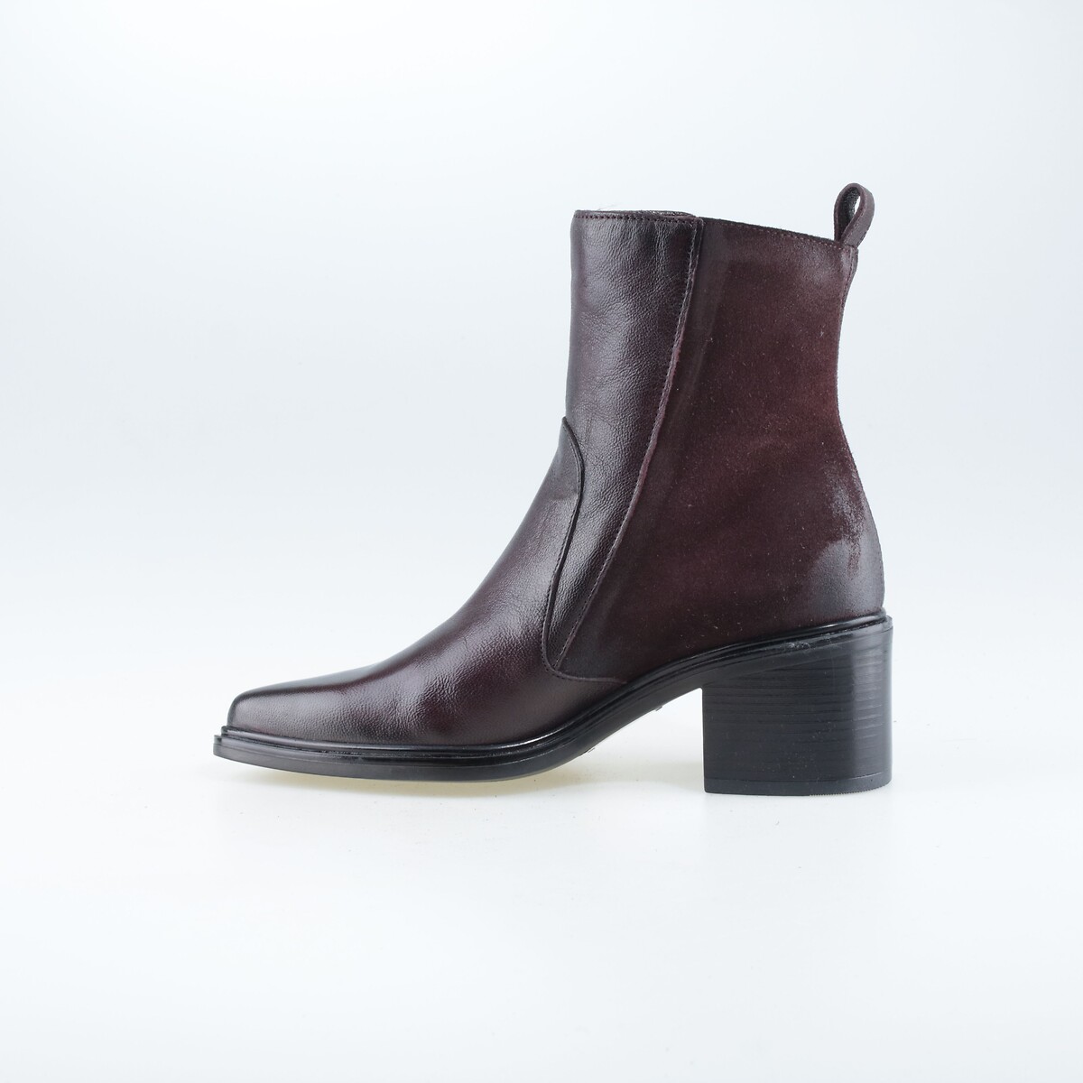 Bottines pointues zippées, en cuir chataigne, MJUS
