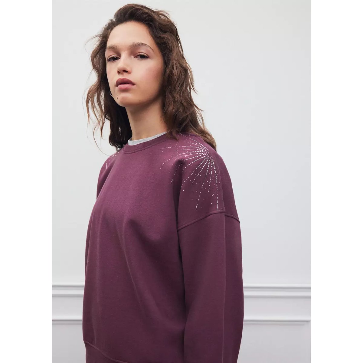 Sweat détail strass lie de vin, MANGO TEEN