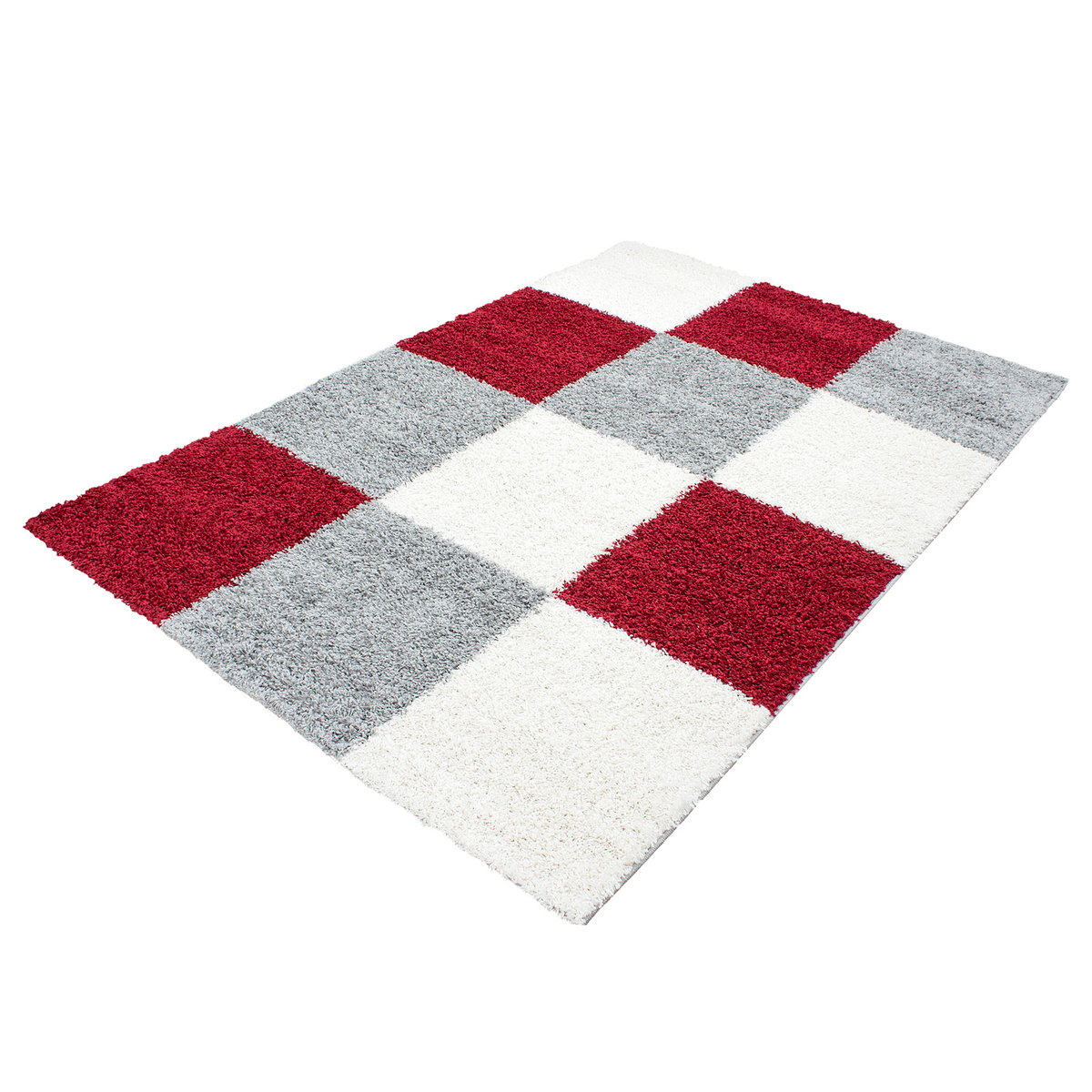 Tapis de salon à motif damier tricolore ODDA rouge, NAZAR RUGS