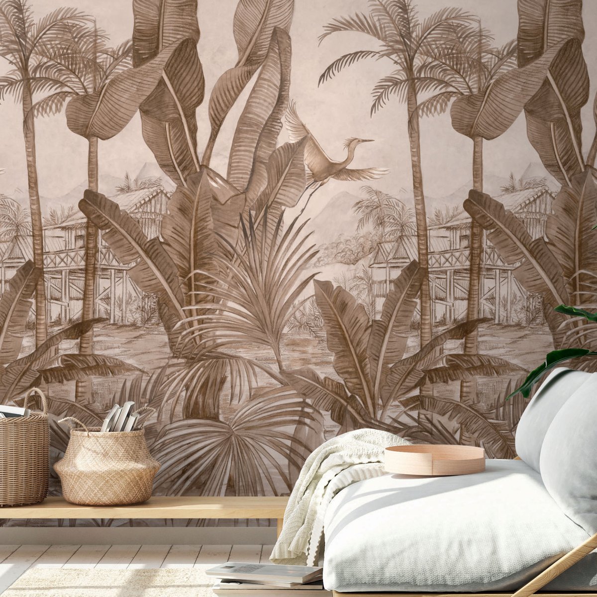 Papier peint déco jungle marron, HEXOA