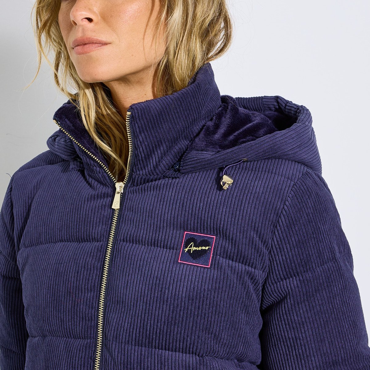 Doudoune courte velours bleu marine, GRAIN DE MALICE
