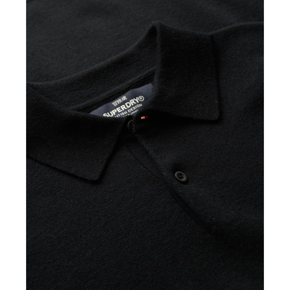 Pull Polo à Manches Longues en Laine Mérinos noir, SUPERDRY