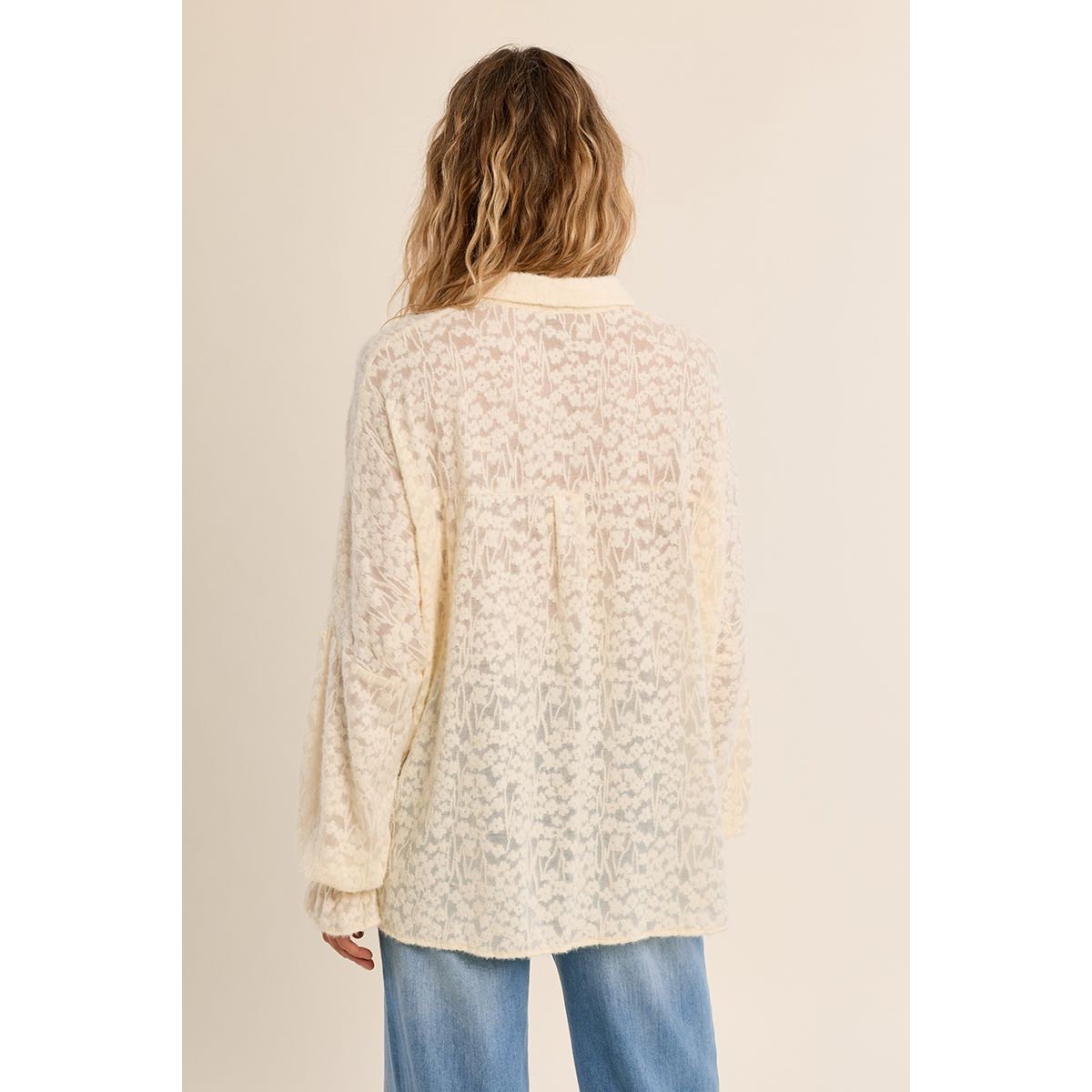 Chemise fleurie ajourée offwhite, MOLLY BRACKEN