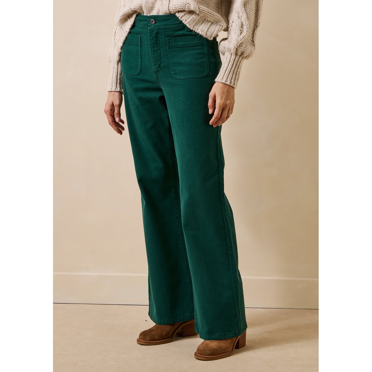 Jean bootcut en coton biologique vert imperial, LA FEE MARABOUTEE