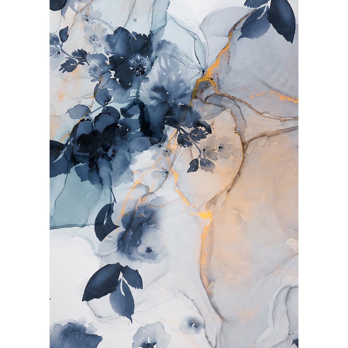 Papier peint panoramique Marble & Flowers Lé Papiers de Ninon bleu, LE PAPIERS DE NINON