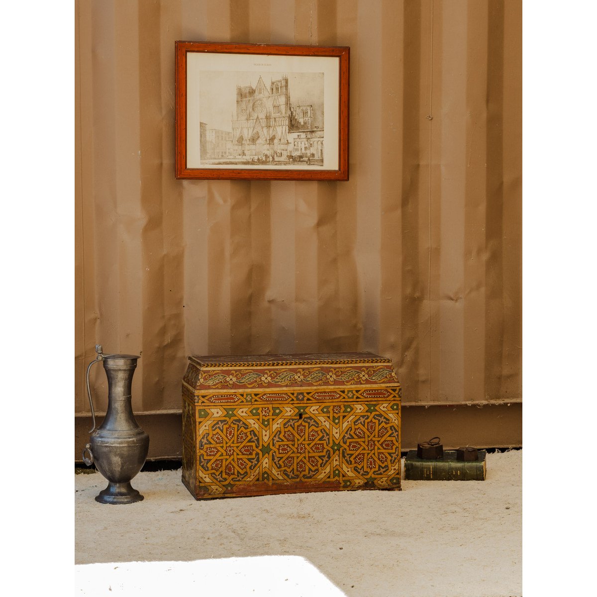 Coffre en bois à motifs Lucien N°148 - Bon état vert, DEBONGOUT