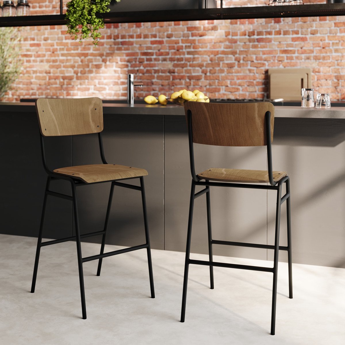 Lot de 2 chaises pour îlot central 66 cm en bois - CLEM bois, MAISON PAVANE