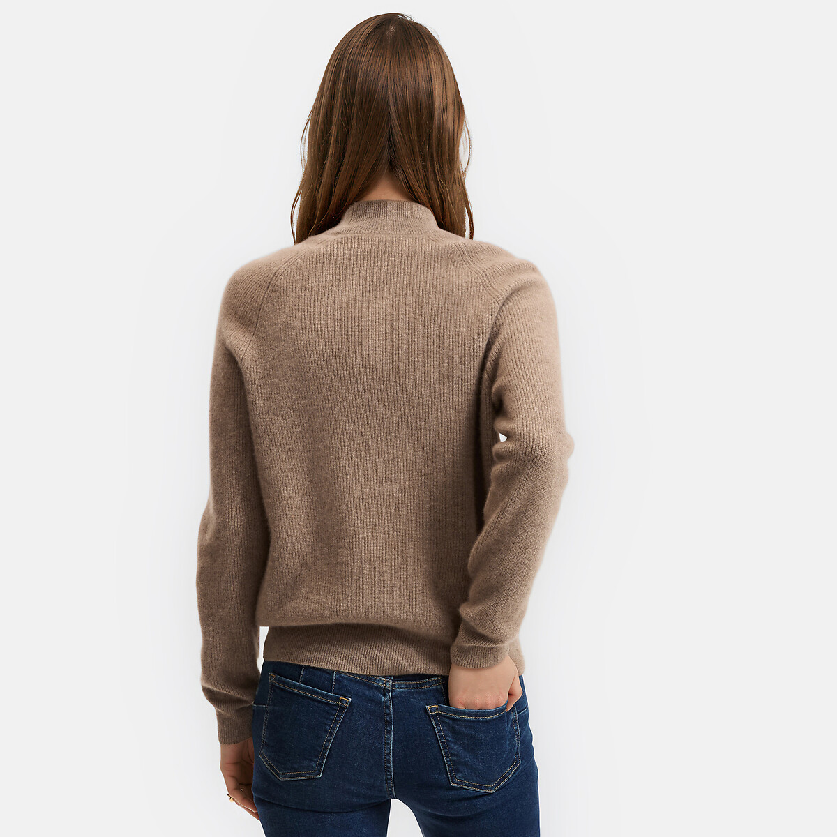 Pull en cachemire col montant en fine maille taupe, LA REDOUTE COLLECTIONS