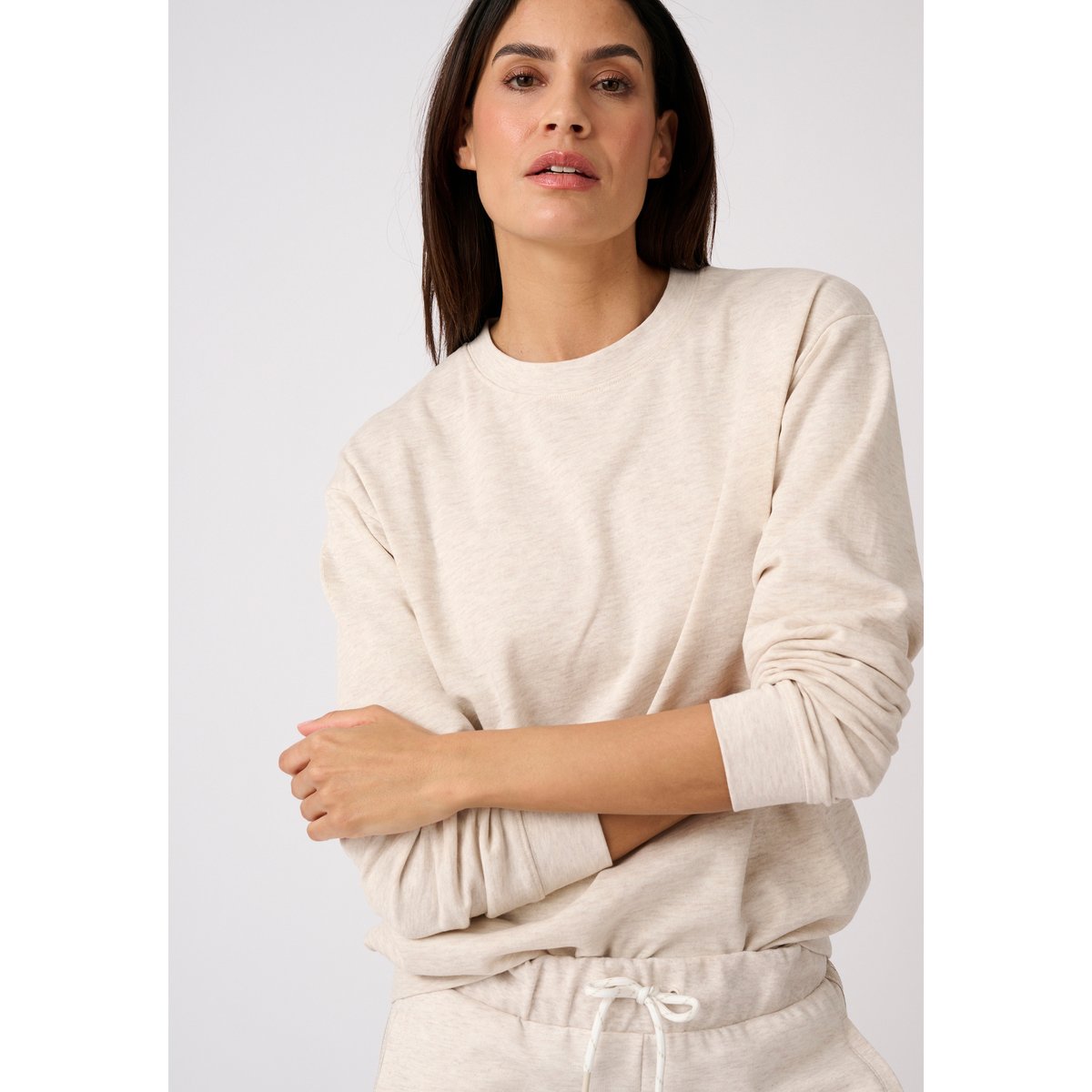 Sweat-shirt en molleton marron beige chiné, DAMART